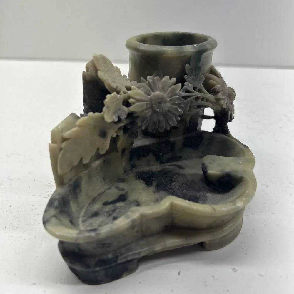 Vintage Soapstone Hand Carved‎ Chinese Desk Organizer VGC